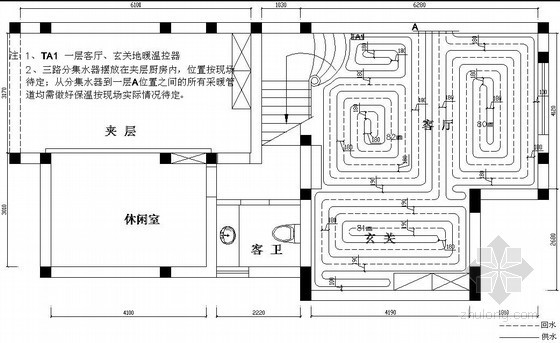 三层别墅墙体施工图资料下载-某三层别墅地暖施工图