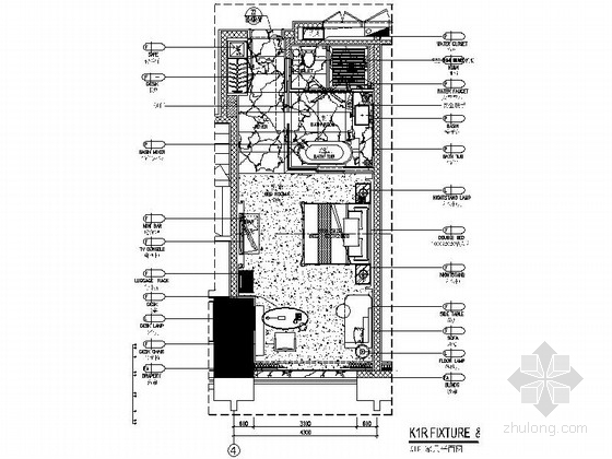 酒店平面房型资料下载-[广东]豪华商务酒店K1R房型客房装修施工图