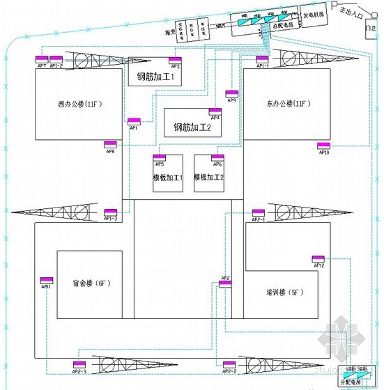 120平方米平面布置方案资料下载-[陕西]办公楼临时用电施工方案（平面布置图）