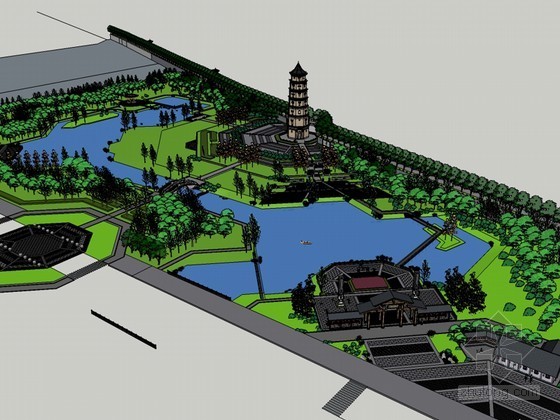 古建公园su模型资料下载-古建公园SketchUp模型下载