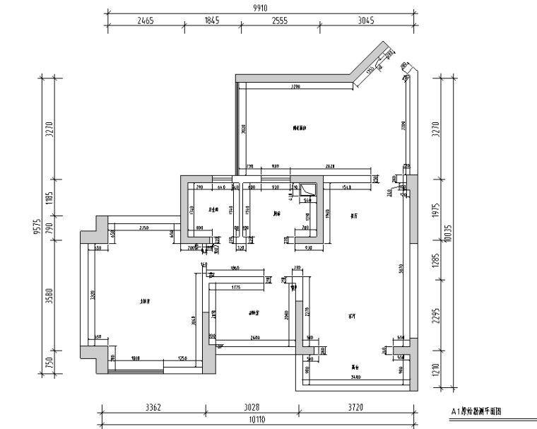 87平米润和园二居室样板间设计施工图（附效果图）-原始勘测平面图