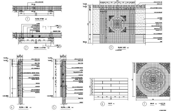 [福建]新中式院落精装别墅景观工程施工图（著名地产公司）-特色景墙详图