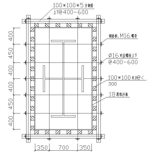 [江苏]饭店扩建工程地下室钢骨柱模板专项施工方案-KZ2矩形钢骨柱配模示意图