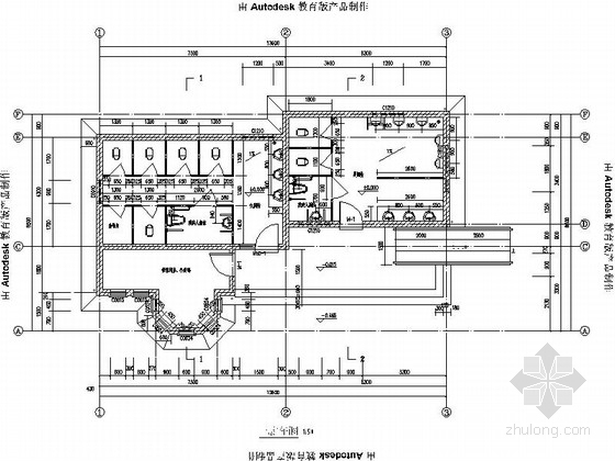 [青岛]小型现代公厕建筑施工图-小型现代公厕平面图 