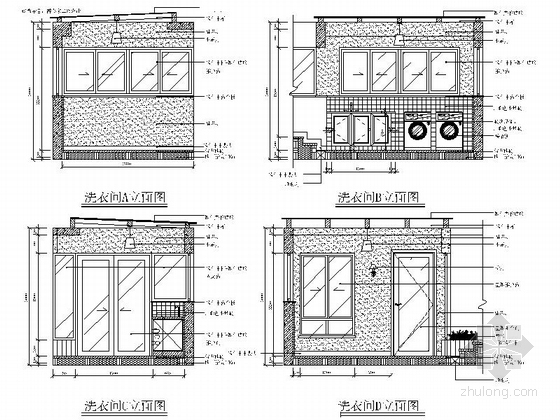 [湖北]世界硒都简约美式风格复式样板间CAD装修施工图（含效果）洗衣间立面图