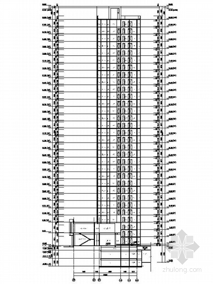 [西安]现代高层住宅带底商建筑施工图-现代高层住宅带底商剖面图 