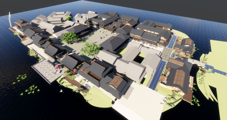 英式幼儿园建筑资料下载-拈花湾日式休闲商业街建筑模型设计（2018年资料）
