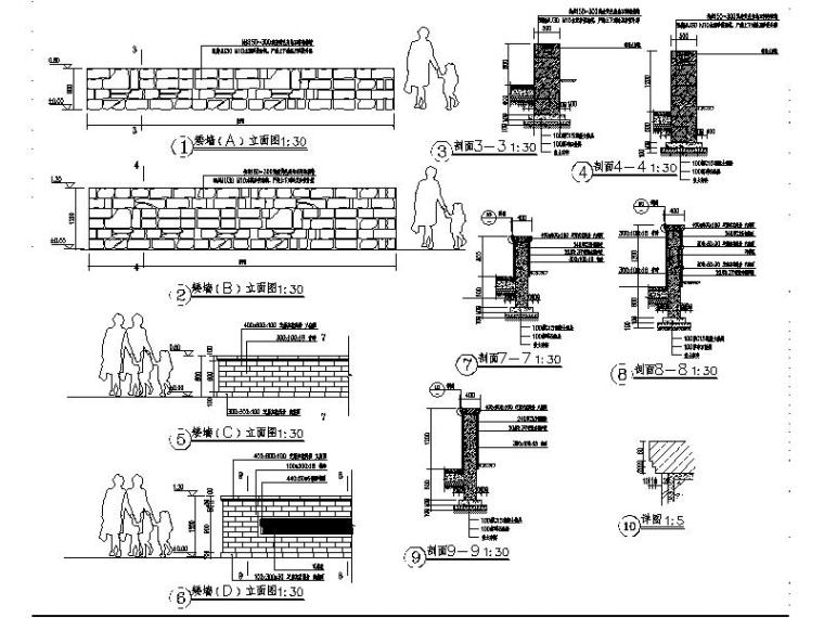 [浙江]科技城梦想小镇景观设计施工图-景观矮墙详图