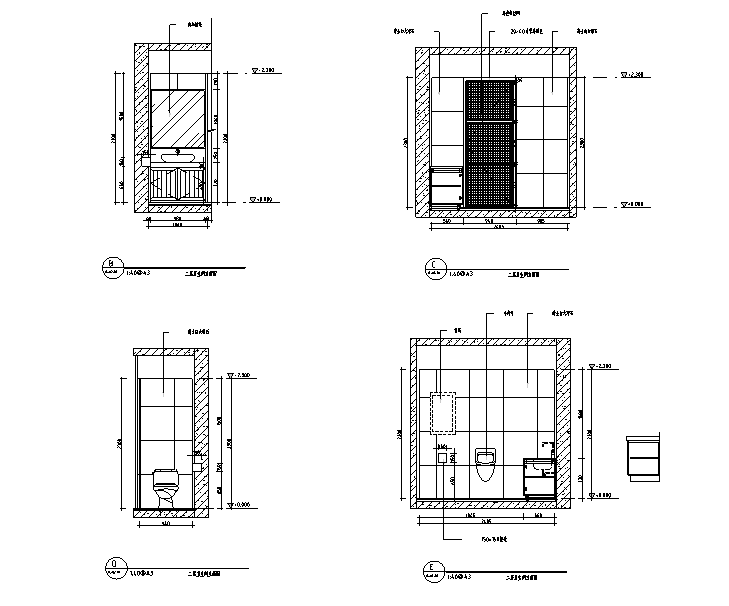 [新疆]300㎡东方极简中式风办公空间设计施工图（附效果图）-卫生间立面图