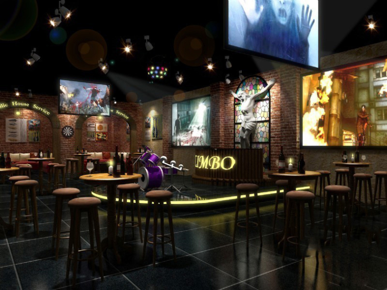酒吧沙发3d模型资料下载-LOFT工业风格酒吧成套3D模型