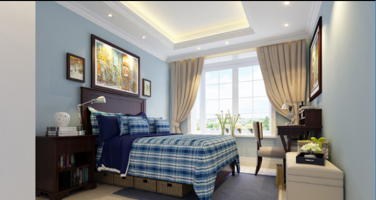 上海项目简美别墅住宅室内装修设计施工图及效果图-卧室效果图
