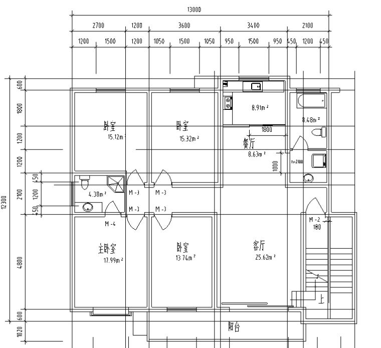 70种80至250平米室内户型方案设计图集（70张）-五室两厅两卫平面图