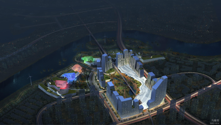 概念性方案征集资料下载-[天津]后现代感紫水晶岩形态生态城城市中心概念设计方案征集