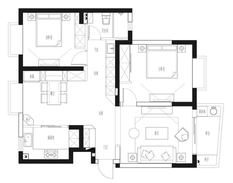 灰蓝色调设计资料下载-110㎡温馨三口之家 简洁实用的浅调北欧风