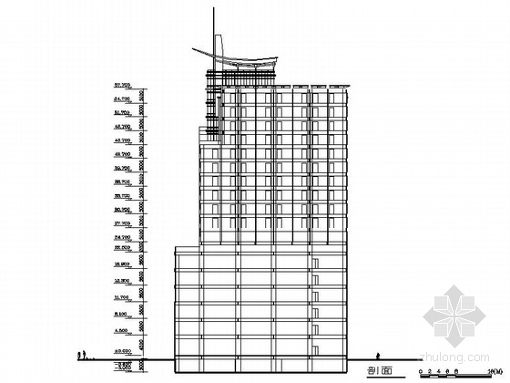 [浙江]杭州现代风格高层办公楼方案图（含效果图）-办公楼剖面图 