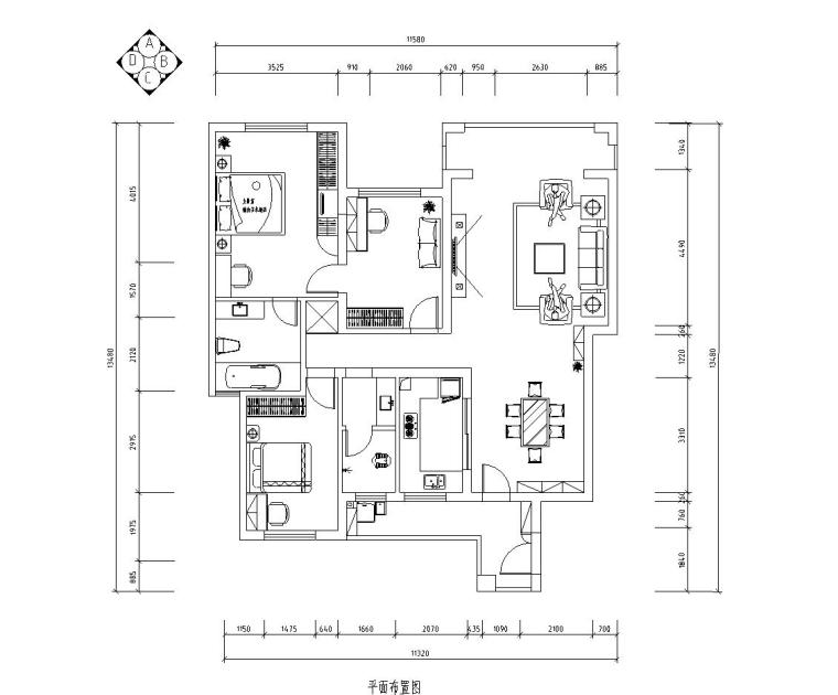 室内平面图130平方米资料下载-现代风格2居130平米施工图设计（CAD+实景图）