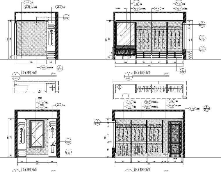 [陕西]西安曲池东岸样板间B1户型室内施工图设计（CAD+实景图）-主卧衣帽间立面图