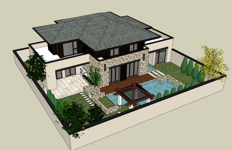 地中别墅3d模型资料下载-精致别墅景观设计（SU模型）