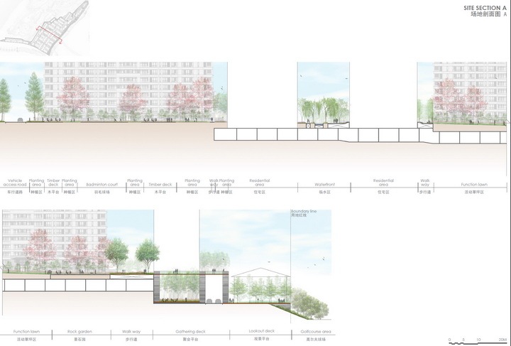 [重庆]高尔夫别墅花园洋房小区景观设计方案-场地剖面图
