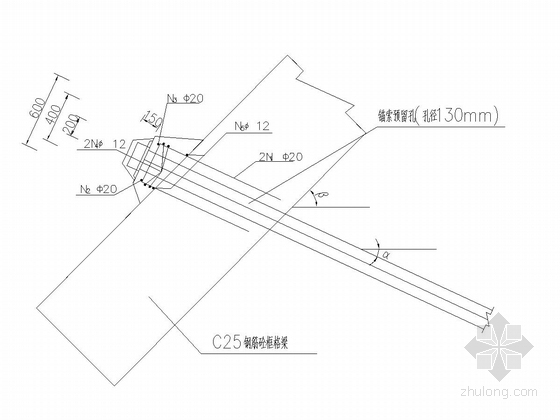 框格梁锚杆公路边坡防护设计施工图-预应力锚索斜托结构图