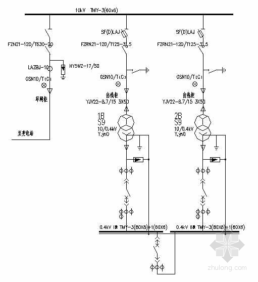 变压器配置资料下载-单电源进线配双台变压器(400～630kVA及以下).