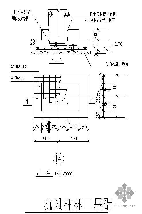 混凝土抗风柱计算案例资料下载-某抗风柱杯口独立基础节点构造详图