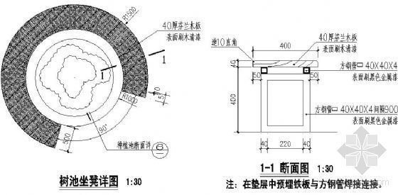 坐凳树池节点大样资料下载-圆形树池坐凳详图