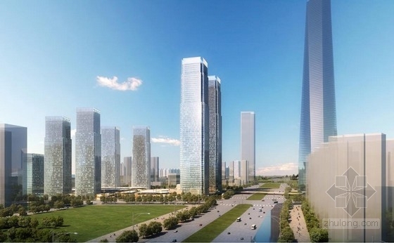 [南京]超高层对称式商业综合体建筑设计方案文本-超高层对称式商业综合体建筑效果图 