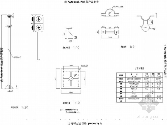 市政道路交通工程施工图全套49张-人行横道灯单灯 