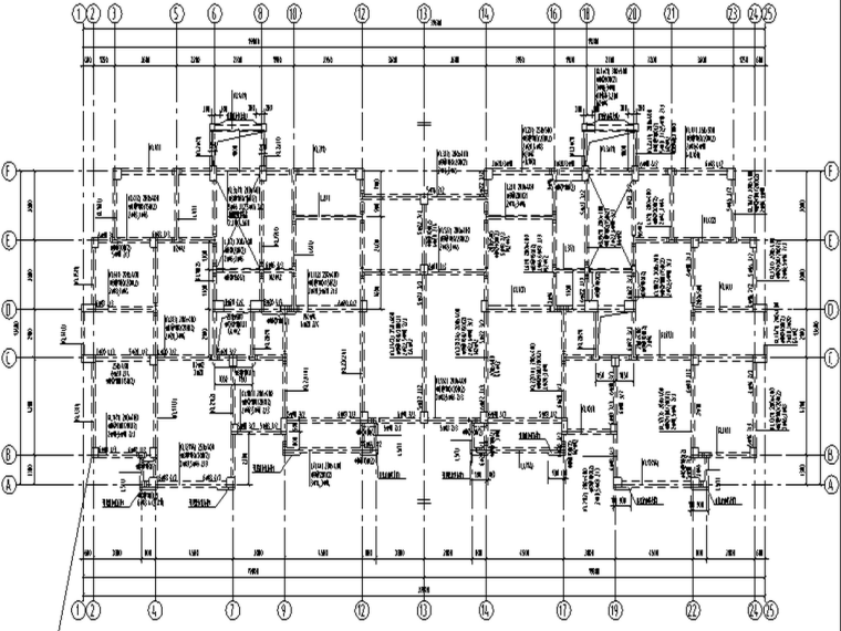 银川多层框架结构商住楼CAD图（建筑结构暖通电气户型图）-梁配筋图