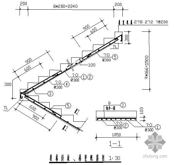 钢结构楼梯斜梯梁资料下载-某楼梯斜板、梯梁配筋节点构造详图