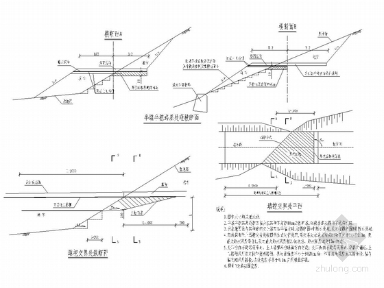 国际知名公司设计双向四车道市政道路施工图329张（排水电照等截面连续梁桥）-陡坡路堤及填挖交界处理设计图