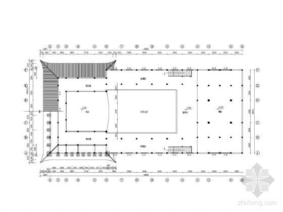 中式戏台、祠堂建筑施工图-二层平面图