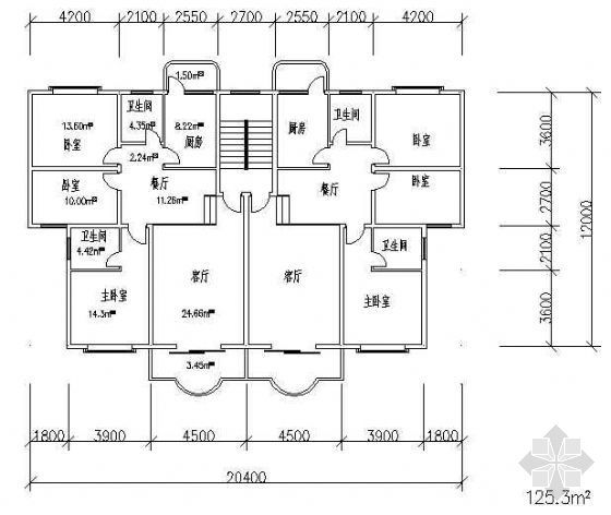 cad三室两厅两卫户型图资料下载-三室两厅一厨两卫125.3平米