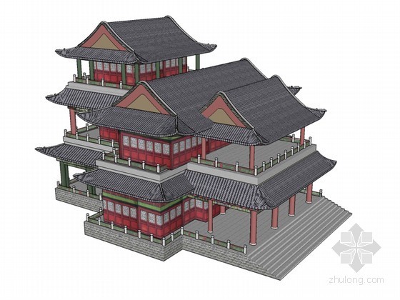 戏楼平面图资料下载-古建戏楼SketchUp模型下载