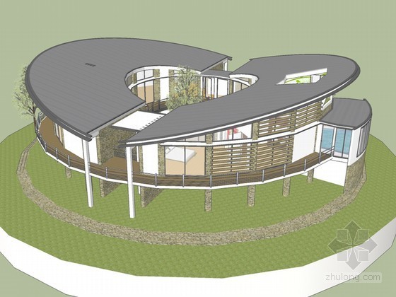 圆形建筑住宅资料下载-圆形别墅SketchUp模型下载