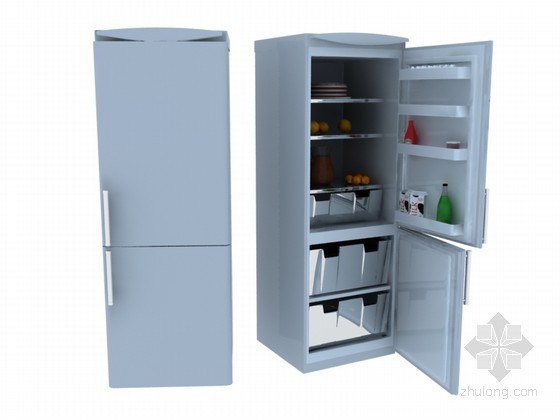 三门冰箱3D模型资料下载-简洁双门冰箱3D模型下载