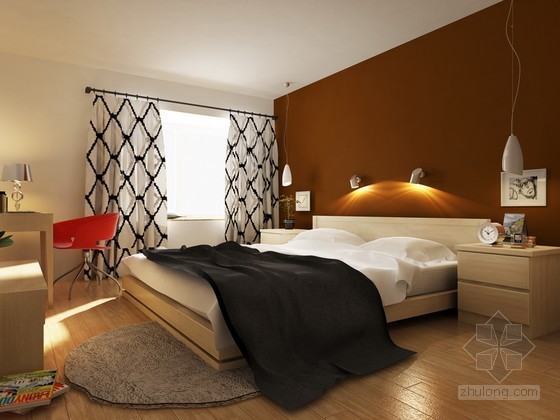 小卧室室内效果图资料下载-现代卧室设计3D模型效果图