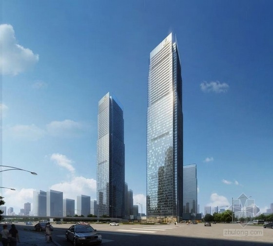 [南京]超高层对称式商业综合体建筑设计方案文本-超高层对称式商业综合体建筑效果图 