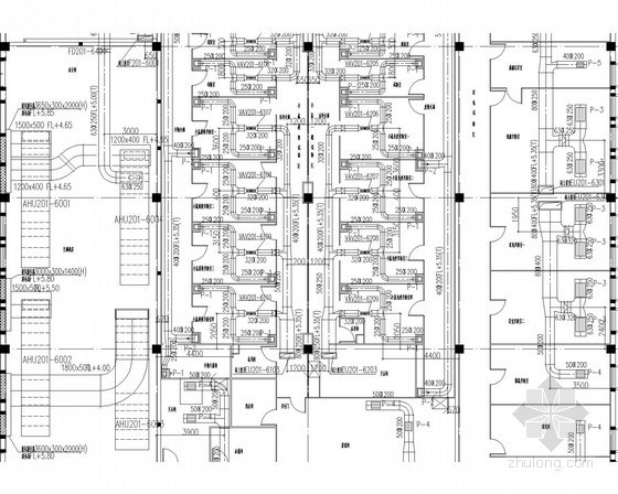 [吉林]厂房建筑暖通空调系统全套设计施工图（含控制点流程图）-新风管、回风管及排风管平面图 