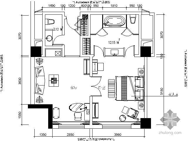 酒店CAD布置图资料下载-酒店套房平面布置图Ⅱ