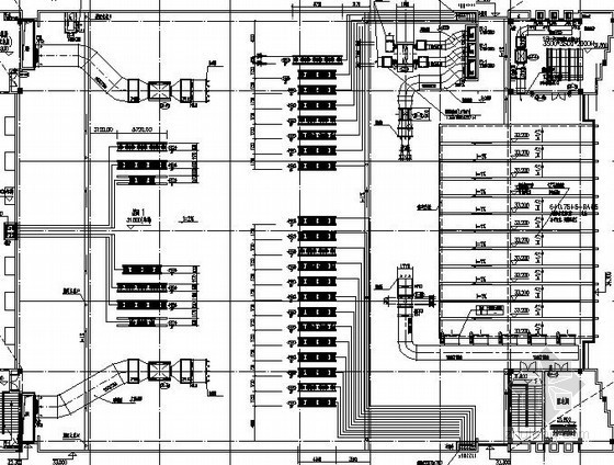 [江苏]大学图书馆空调通风设计施工图(大院设计 含装修图纸)-屋顶层空调通风系统布置平面图 