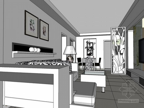 现代风格家居室内场景sketchup模型下载-现代风格家居效果图-客厅 