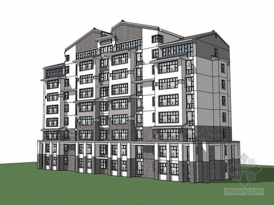 新中式住宅楼模型资料下载-中式风格住宅楼sketchup模型下载