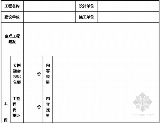 [上海]房建工程土建施工监理用表 40张-监理月报表格 