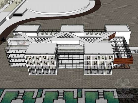 欧式办公建筑模型资料下载-通透办公建筑SketchUp模型下载