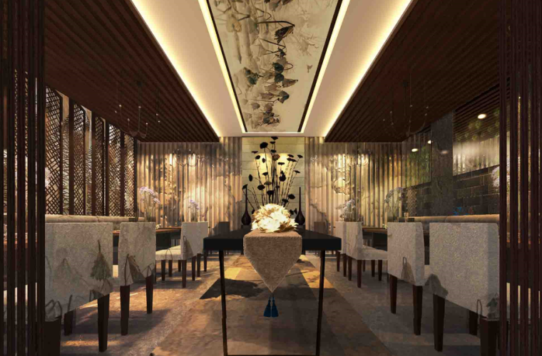 [广东]荷不语私人餐厅室内设计方案-雅座效果图