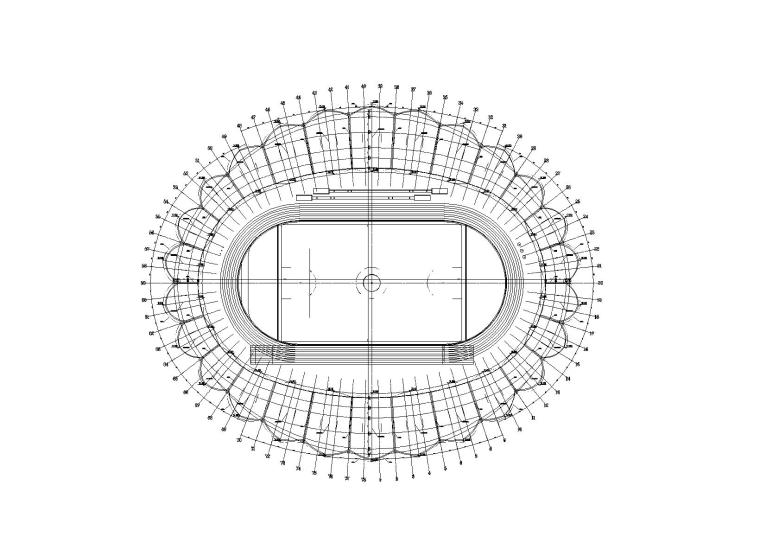 体育场建筑结构施工图_双层网壳钢屋盖-体育场屋顶层平面图