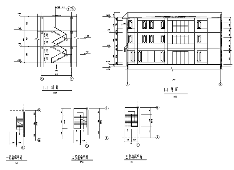 [陕西]西安古建营业厅施工图-剖面、楼梯平面