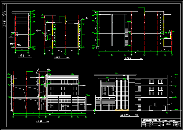 现代三层商业街全套施工图设计方案-现代三层商业街设计方案剖面图